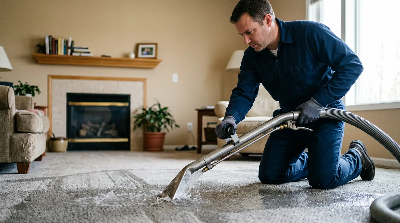 Water damage restoration technician working near Lowry City, MO